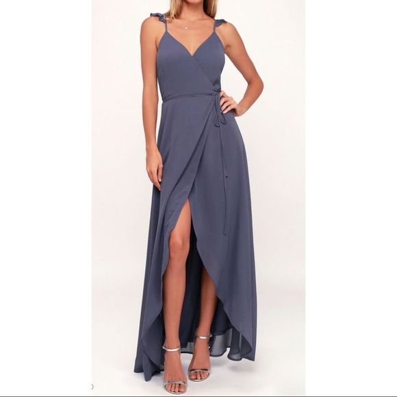 🧜🏽‍♀️Mix & Match 3/$180🧜🏽‍♀️ Here's to Us Slate Blue High-Low Wrap Dress - Picture 2 of 7